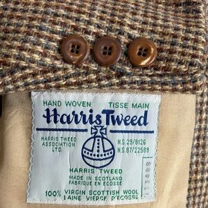 Vintage Harris Tweed Sport Coat Men 44R 44L Brown Grey Wool Check Made in Canada
